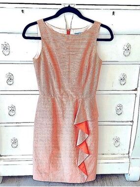 Antonio Melani Peach Ruffle Dress Size 0 Sleeveless Sheath Midi